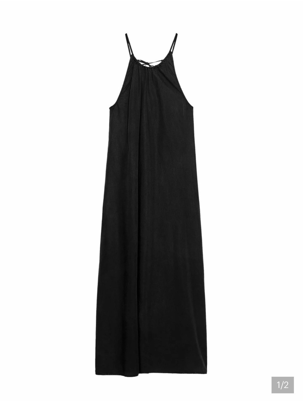 Zara Black Halter-Neck Maxi Dress with Back Tie Detail